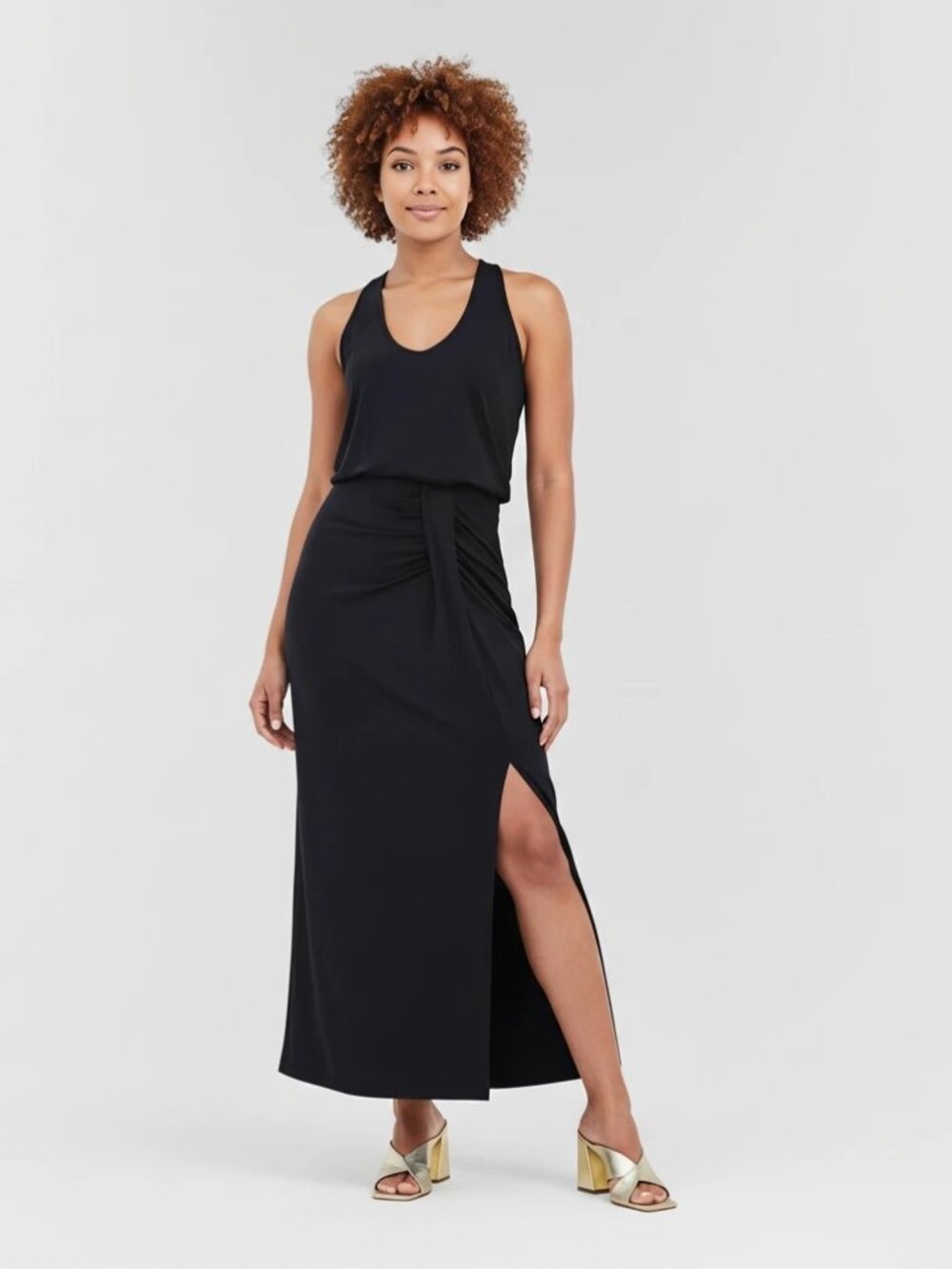 Boston Proper Slick Black Mindi Dress with Slit